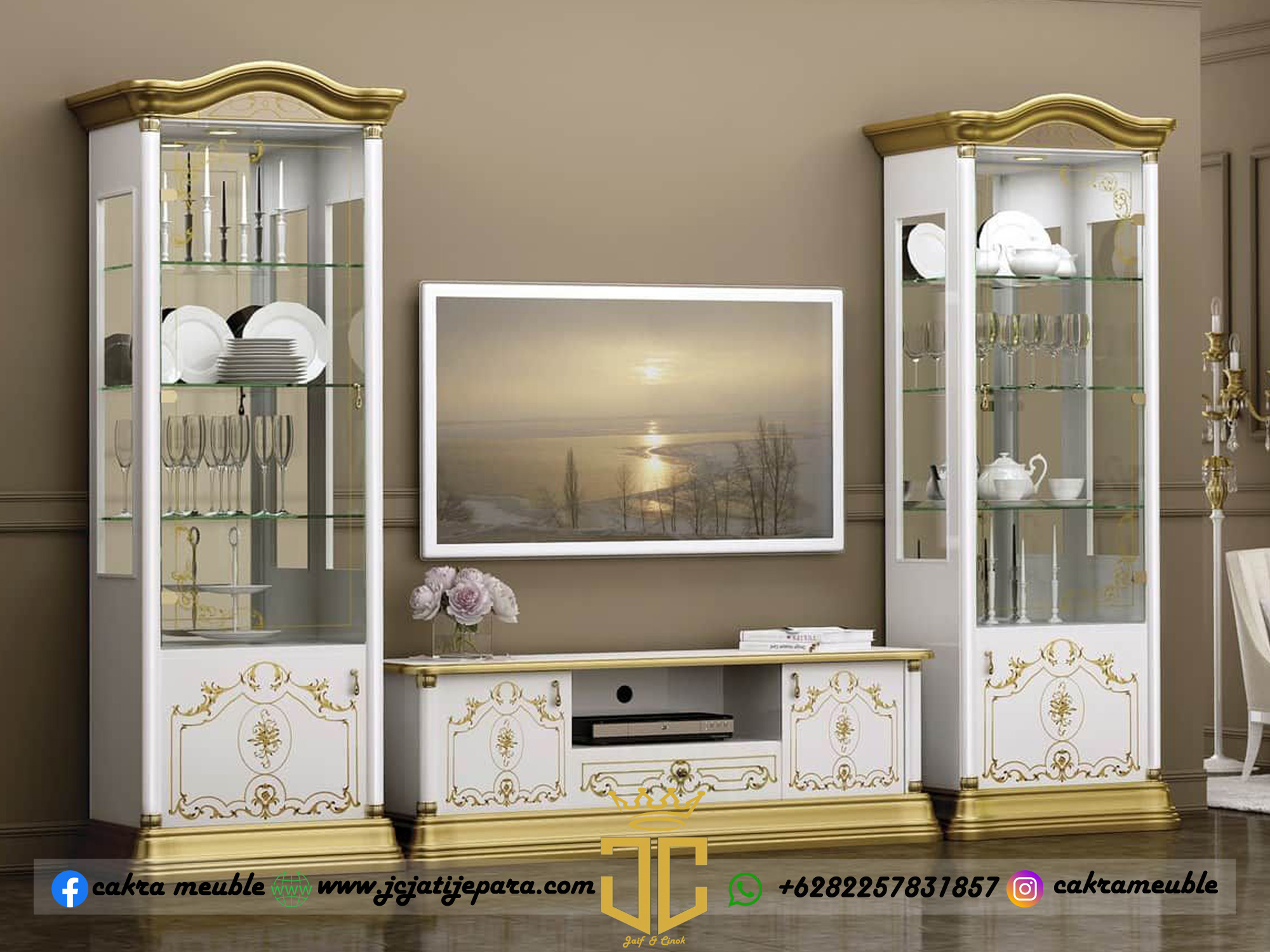 Bufet TV Mewah Minimalis White Duco Combination Color Luxury Style JC-0009