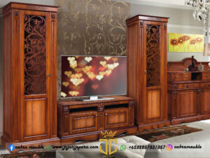Bufet TV Jati Mewah Natural Glossy Color Majestic Style JC-0011