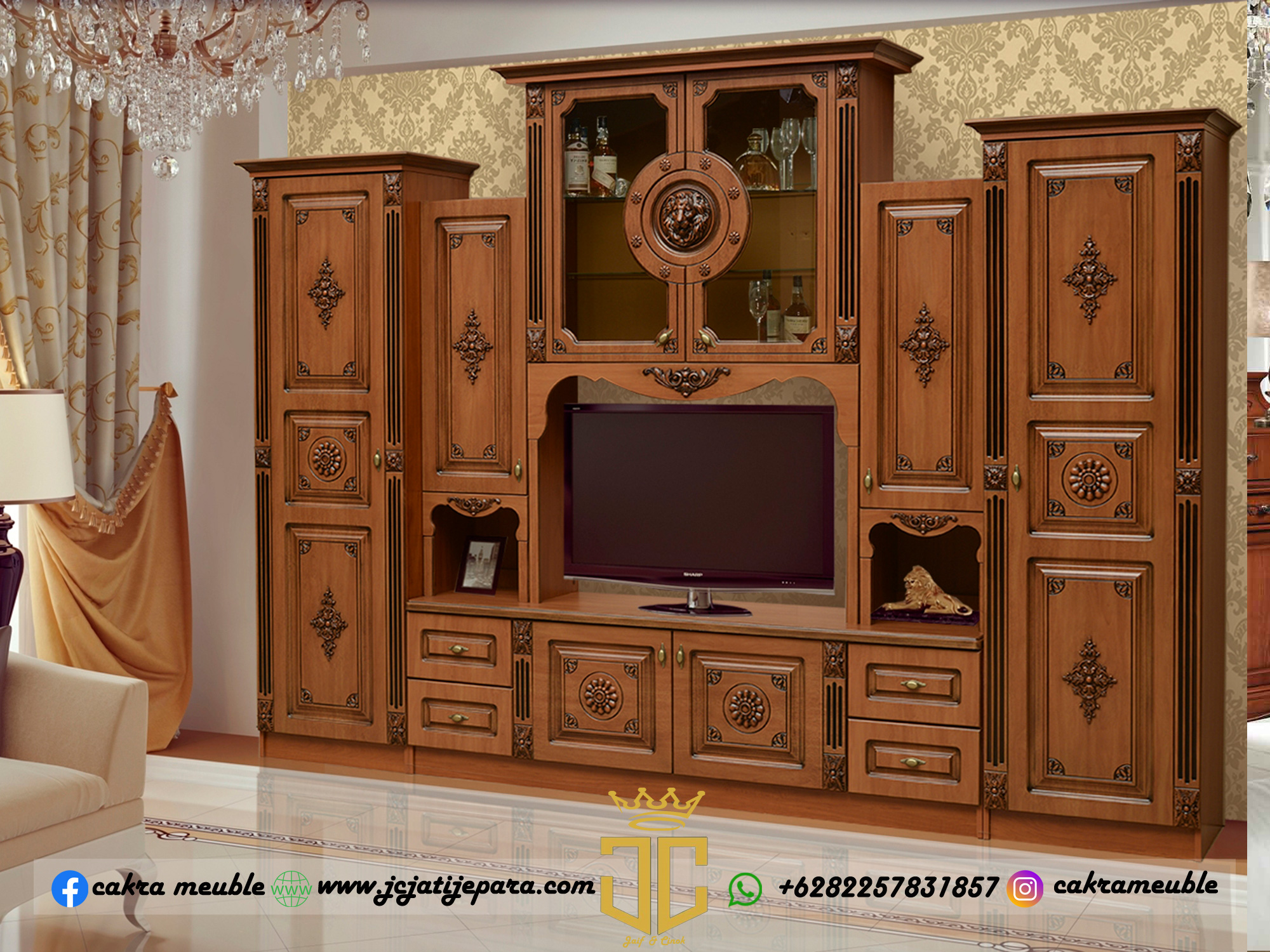 Bufet TV Jati Natural Classic Luxury Design By JC Jati Jepara JC-0012